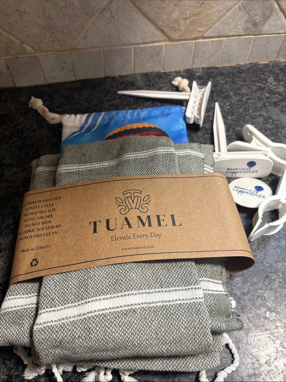 NIP Tuamel  Olive Green Striped Turkish Beach Towel - Picture 2 of 6